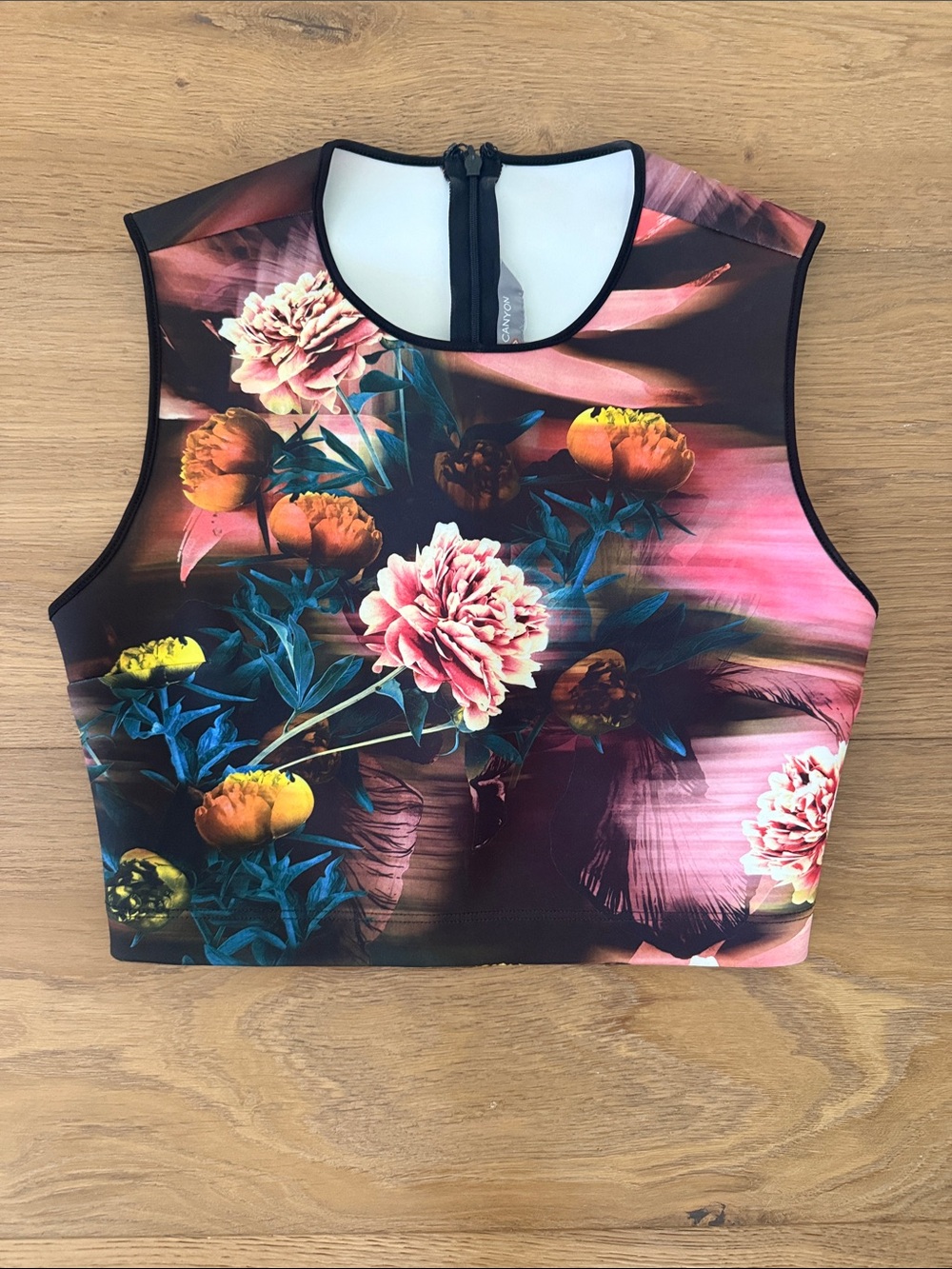 Clover Canyon Pink, Black & Yellow Floral Crop Tank Medium